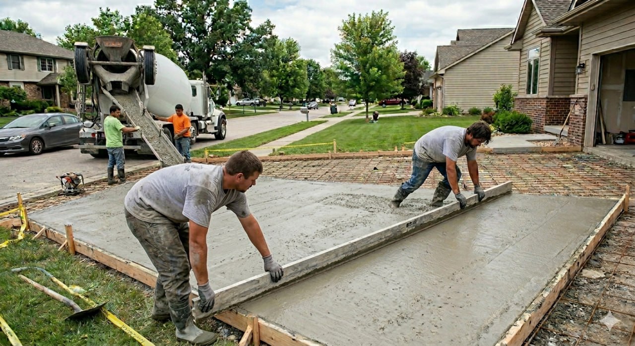 Decorative stamped concrete surface at a residential property